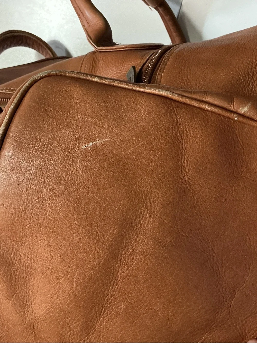 Claire Chase Columbia Leather Tan Brown Travel Duffel Weekender Luggage Bag